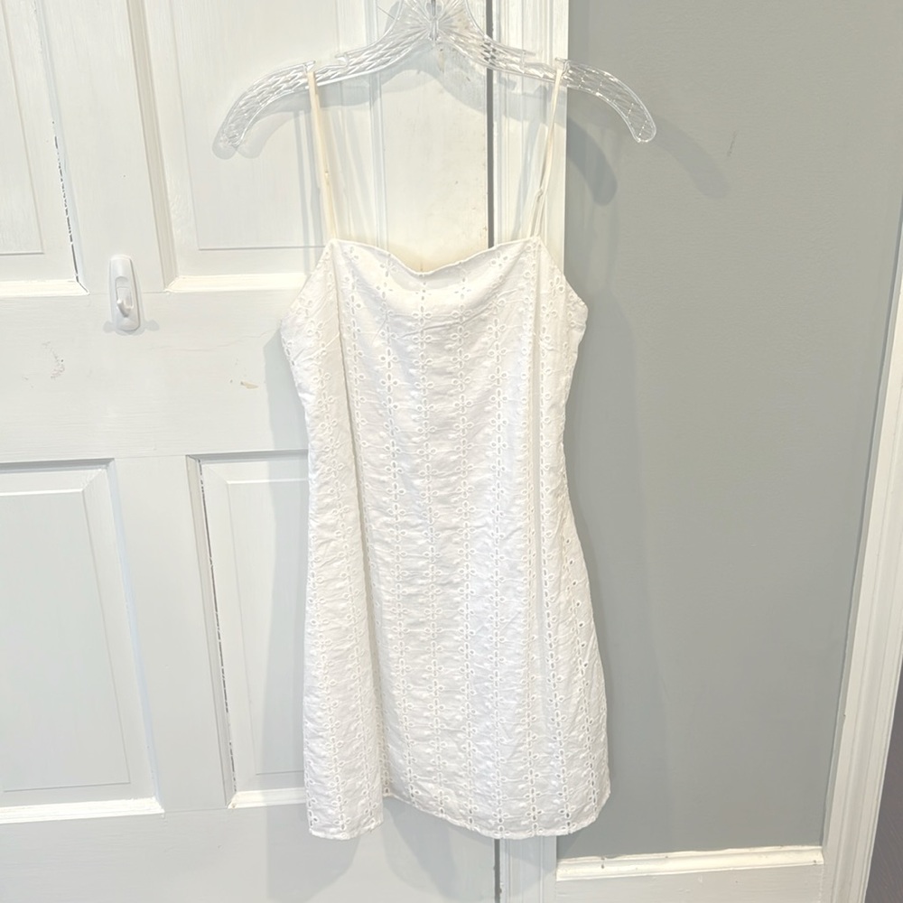 White Mini Dress with Lattice Design